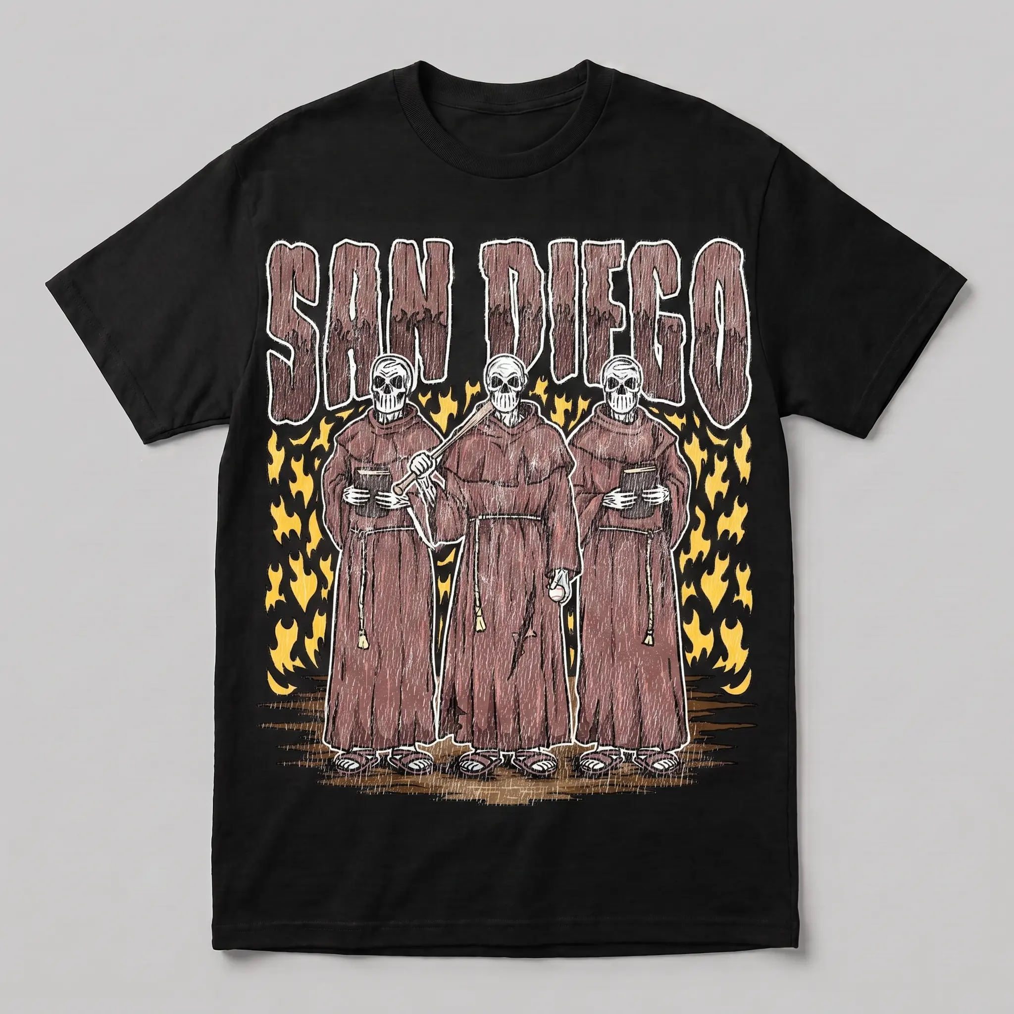 [Sale Up To 50%] Fire Skeleton San Diego Baseball T-Shirt, Mascot Baseball Shirt, San Diego Baseball Game Day Graphic Tee, Padres Baseball Fan Streetwear