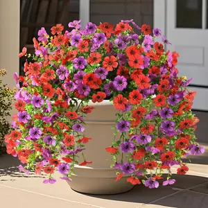 4-Pack Artificial Hanging Flowers, Vibrant Colors, Silk Violet Fake Plants with Eucalyptus Leaves, UV Resistant, Home Garden Decor, Decorative Flowers, Realistic Fake Plant