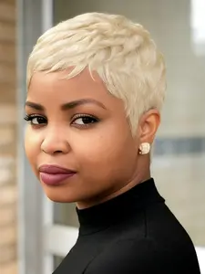 613 blonde pixie wig machine made short straight layered human hair wig for women pixie cut human hair wigs daily party cosplay gift use wig