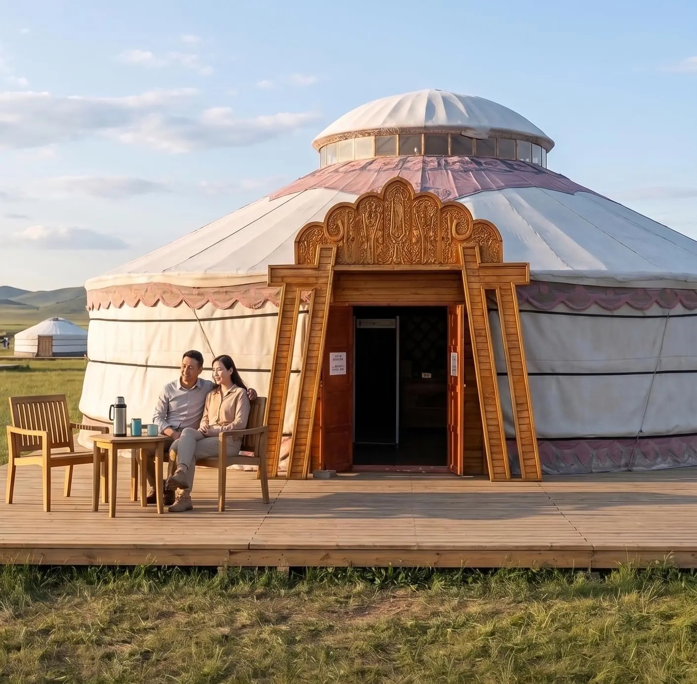 19.7FT Diameter Wood-Steel Hybrid Frame Mongolian Yurt Tent, All Weather Waterproof Canvas Glamping Tent for Resort Homestay Outdoor Camping Events