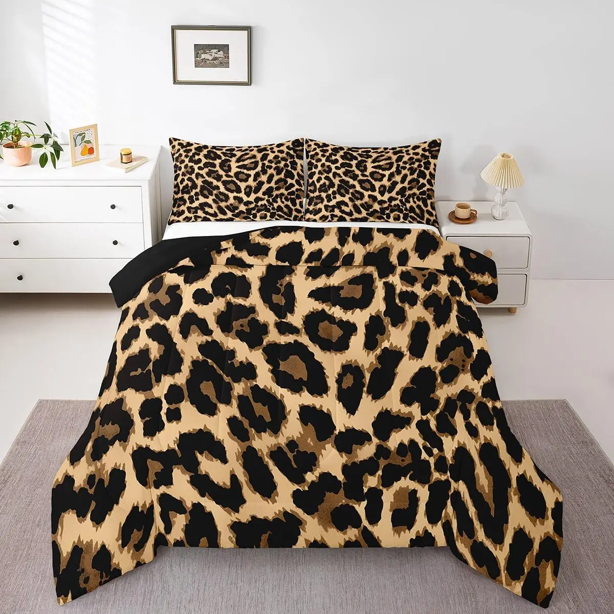 Feelyou Queen Size 3D Emboss Bedding Set - Breathable Black Brown African-Inspired Leopard Pattern Duvet Set, Modern 3D Texture Detail, African-Inspired Decor Vibe for Kids Rooms, Animal-Themed Bedroom Linens