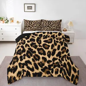 Leopard Print Comforter Set,Black Brown Leopard Bedding Set,Africa Leopard Pattern Duvet Set ,Bedroom Decorative Africa Wild Animal Theme Comforter