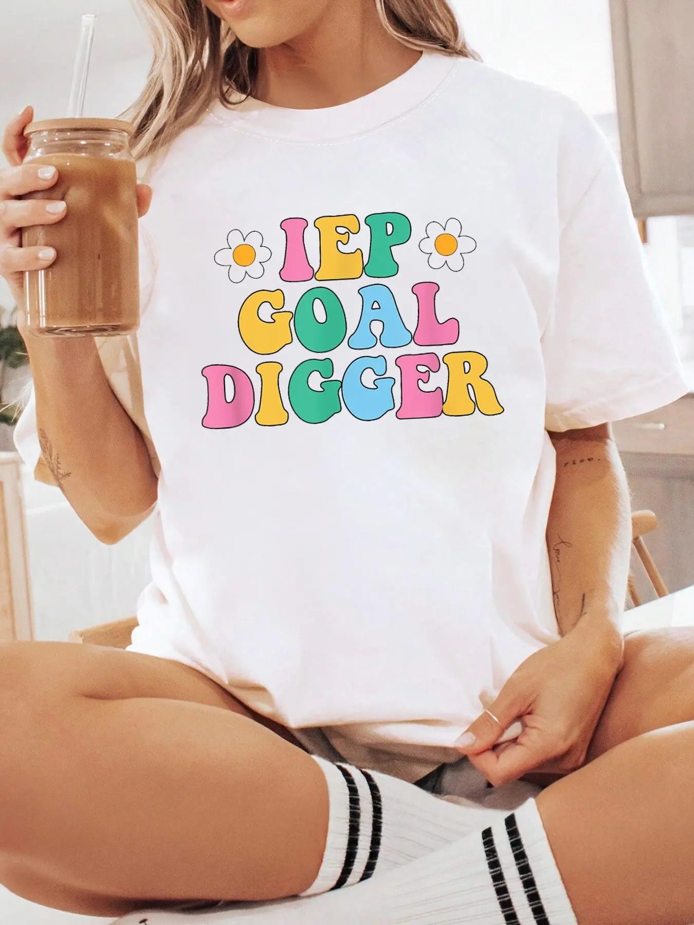100% Cotton Unisex IEP Goal Digger Special Education SPED Teacher IEP Writing T-Shirt Short Sleeve T-Shirt Women's Men's Graphic Tee Causal Tops