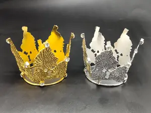 12pcs Golden 2.75" Mini Crown Cake Toppers with rhinestone hearts – elegant cupcake decorations for weddings, birthdays, and princess parties. Ornaments