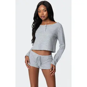 Edikted Women's Teddy Cropped Waffle Top