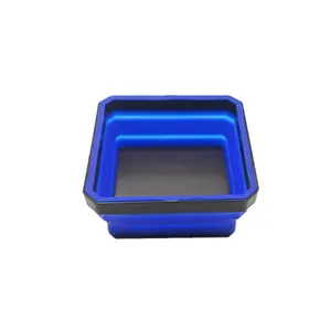 Blue Square Foldable Tray Magnetic Storage Bowl with Magnetic Screw Organizer Foldable Silicone Design for Parts Hardware Organization