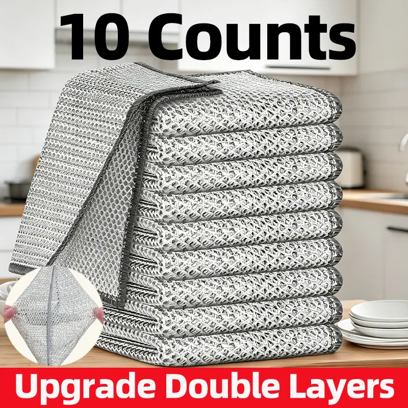 10/30/50/100 Pcs Of Double Layer Metal Wire Cleaning Cloths, Multi Purpose Non Scratch Stainless Steel Rags, Metal Miracle Cleaning Pads, Reusable Steel Wire Dish Cloths For Kitchens, Sinks, Pots And Dry And Wet Cleaning