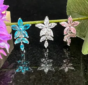 1 Piece Brilliant Marquise CZ Gem Flower & Vine Top Drop Dangle Reverse Navel/Naval Belly Ring- 14g - 10mm