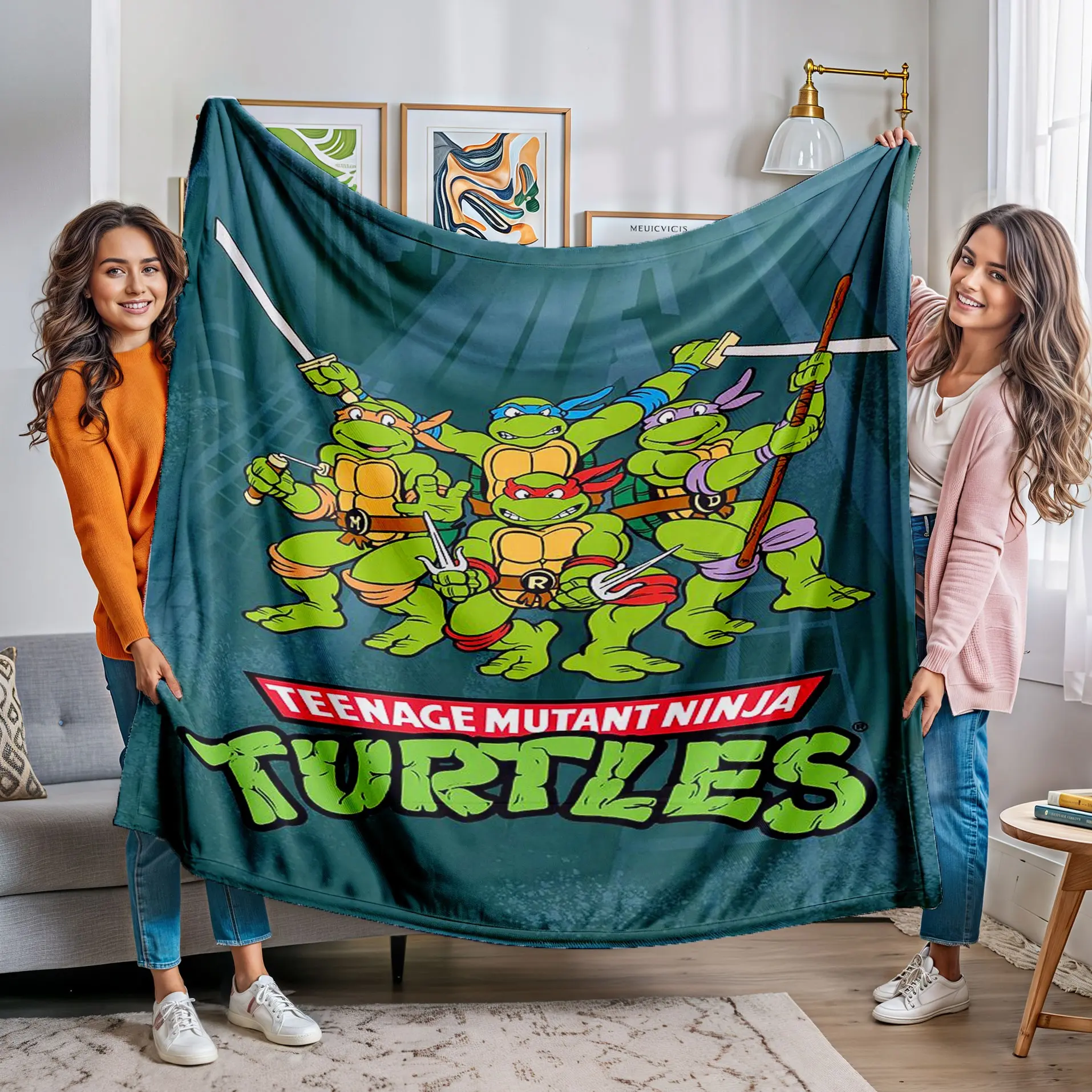 Teenage Mutant Ninja Turtles Retro Anime Blanket, Flannel Blanket, Classic Characters & Logo, Base, Soft & Skin-Friendly, Nostalgia, Couch Cover, Blankets for Sofa, Bedroom Decor