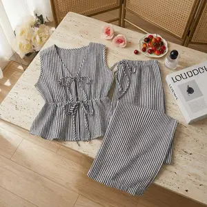 Casual Gingham 2 Piece Set for Women, V Neck Tie Front Crop Top and Flowy Wide Leg Pants