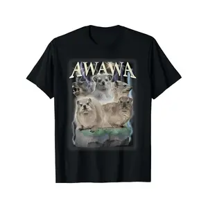 Men'S Funny Awawa Hyrax Meme T-Shirt - Casual Short Sleeve Round Neck Tee with 4 Expressive Hyrax Characters & AWAWA Print - Humorous Animal Graphic Shirt for Casual Attire, Funny Gift for Hyrax Lovers, All-Season Fit (Men'S Fashion, Casual Outings