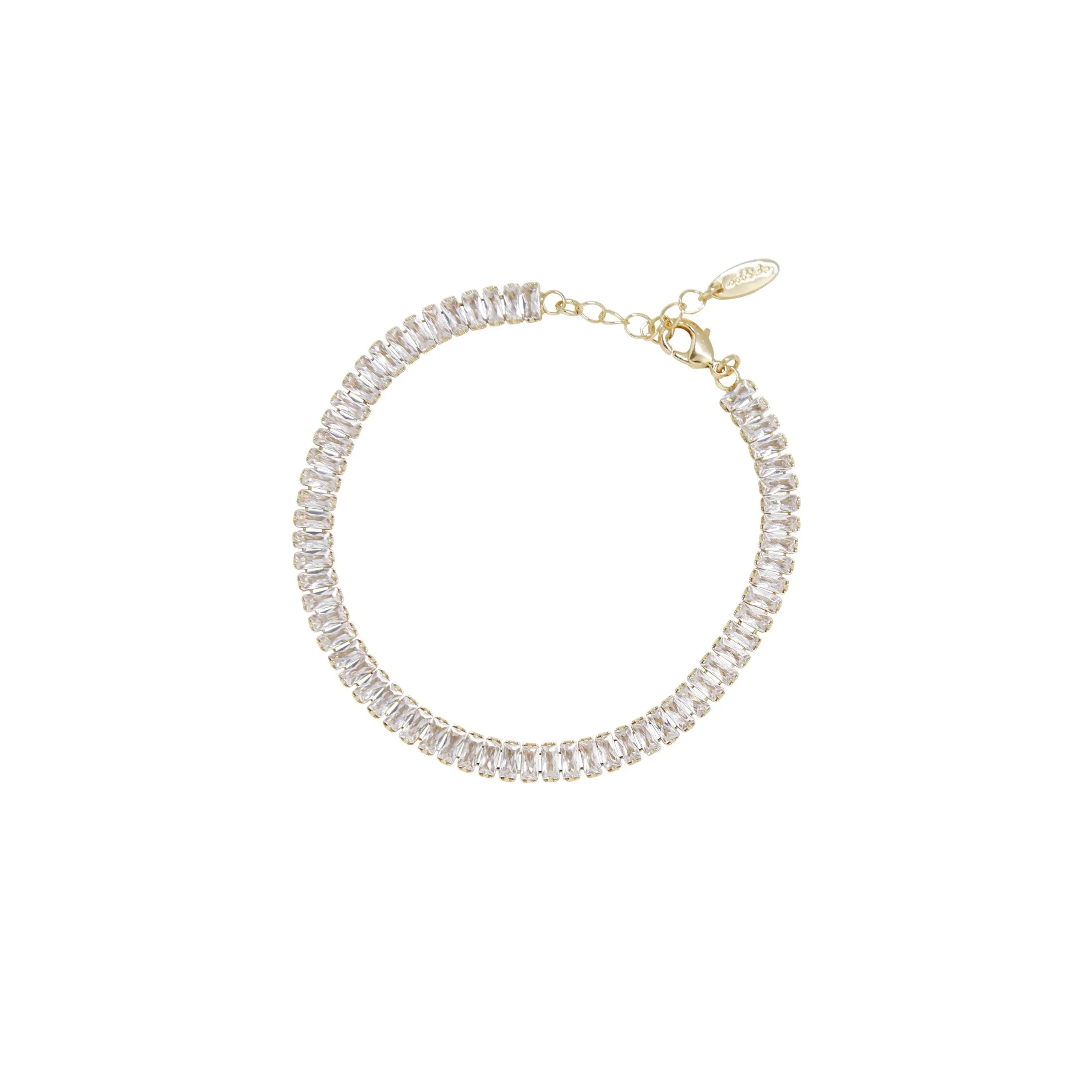 Ettika Rhinestone Baguette Anklet 18k Gold Plated Brass Cubic Zirconia 8 Inches with 1 Inch Extender Adjustable Jewelry