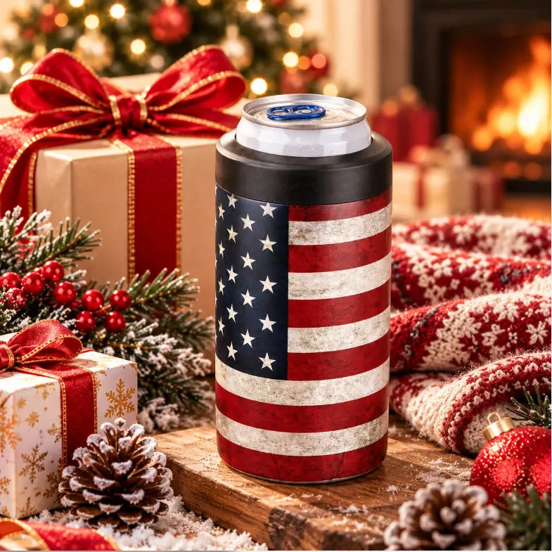MAXSO 12oz Double Wall Insulated Thermal Can Cooler - Portable Silicone Steel Drinkware - Fits Slim Cans, Bottles, Coffee Cups - Father's Day Gift, Soho Chic