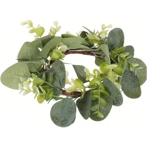 Eucalyptus Leaf Candle Wreaths Rings Suitable for Weddings and Home Decor Fit Candle Pillars Cabinets Walls and Windows Perfect for Year-Round Use and Versatile Decorations (Green)
