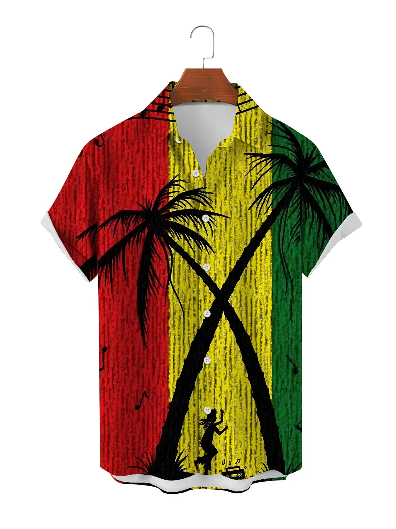 Men's Reggae Style Colorblock Tropical Coconut Tree Shirt, Jamaica Print Loose Short Sleeve Casual Summer Beach Wear Casual Beach Shirts Casual Summer Tops