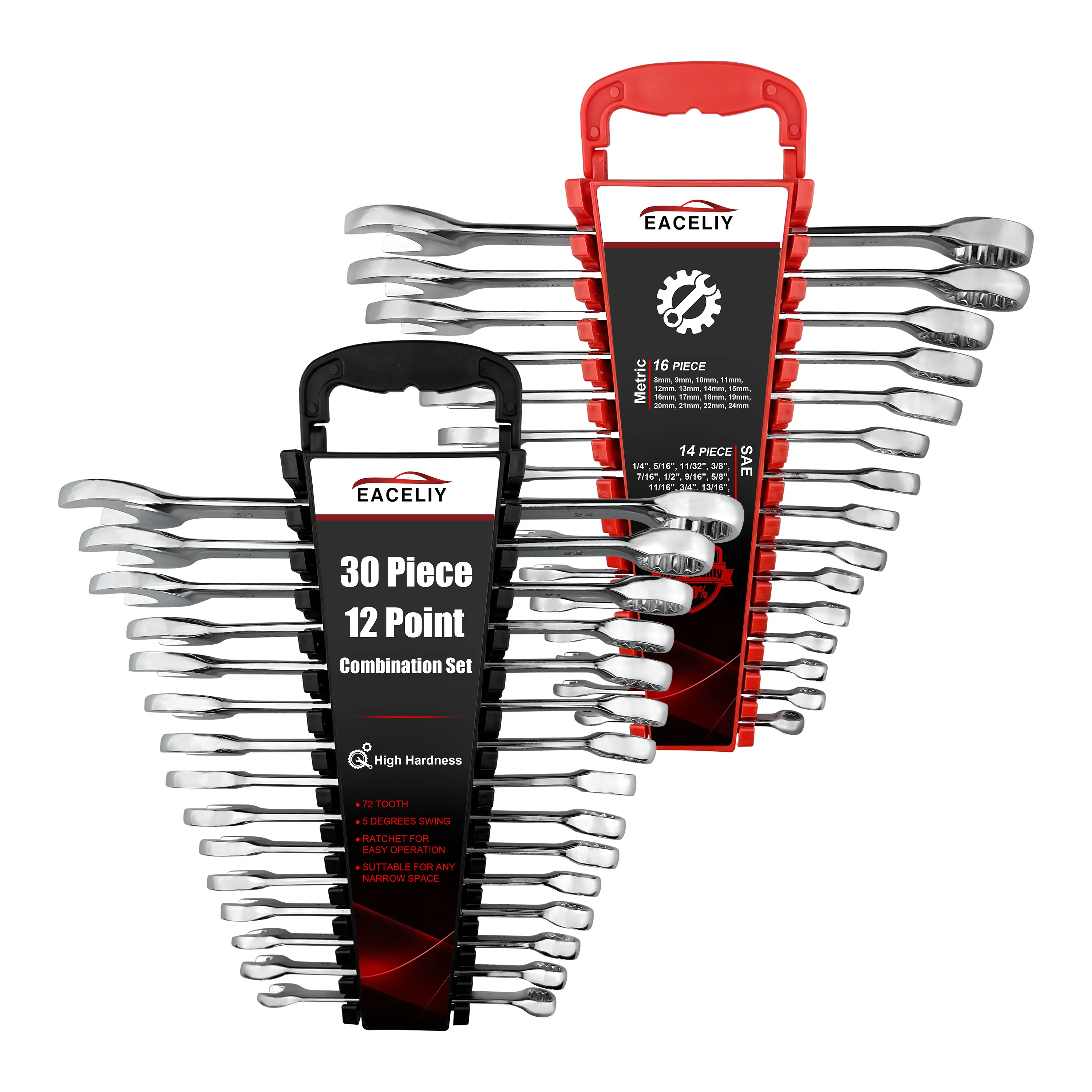 30PCS Heavy Duty Combination Wrench Set - 12 Point, Metric (8-22mm) & SAE (1/4-1"), CR-V Steel High Torque Heavy Duty Hardware, Mechanic Work Tools, Multifunctional Wrench Set for DIY Maintenance