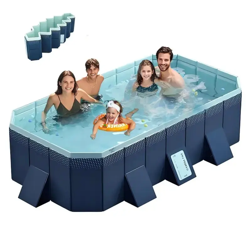 Above Ground Swimming Pool 12x5.6ft| No Inflation Needed Heavy Duty PVC Foldable Pool| Quick Setup & Drain Dark Blue Family Pool (3.0m x 1.73m) outdoor large not inflatable swimming pool