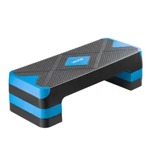 【fathersdaygift】VEVOR Aerobic Exercise Step Platform, 28-Inch Workout Aerobic Stepper, Height Adjustable Fitness Training Step Deck Trainer with 4 Risers, Non-Slip Surface Bench for Home Gym Cardio Strength, Blue, Compact, Durable