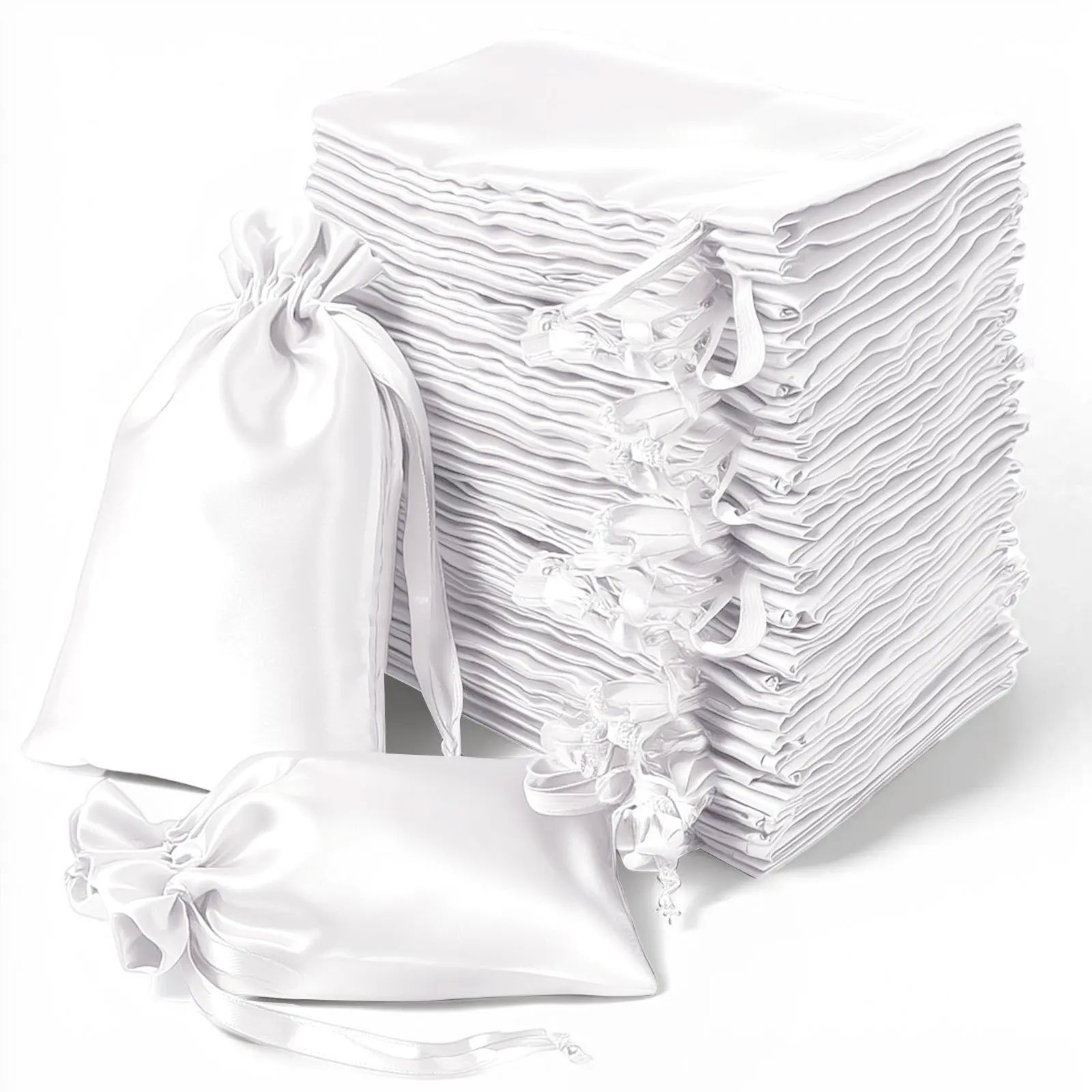 60 Pack 5"x7" White Satin Drawstring Party Favor Bags, Build Your Own Party Bags & Package, Home & Festive Supplies for Birthday Gifts, Gift For Birthday, Individual Packaging