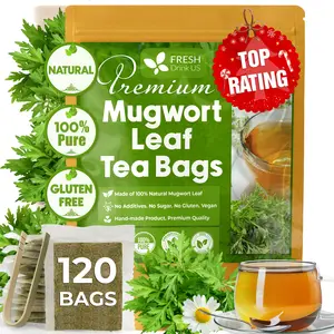 FRESHDRINKUS, Premium 120 Mugwort Leaf Tea Bags, 100% Natural and Pure Mugwort Leaves. Loose Leaf Mugwort Herbal Tea. Mugwort Leaf Tea. No Sugar, No Caffeine, No Gluten, Vegan.