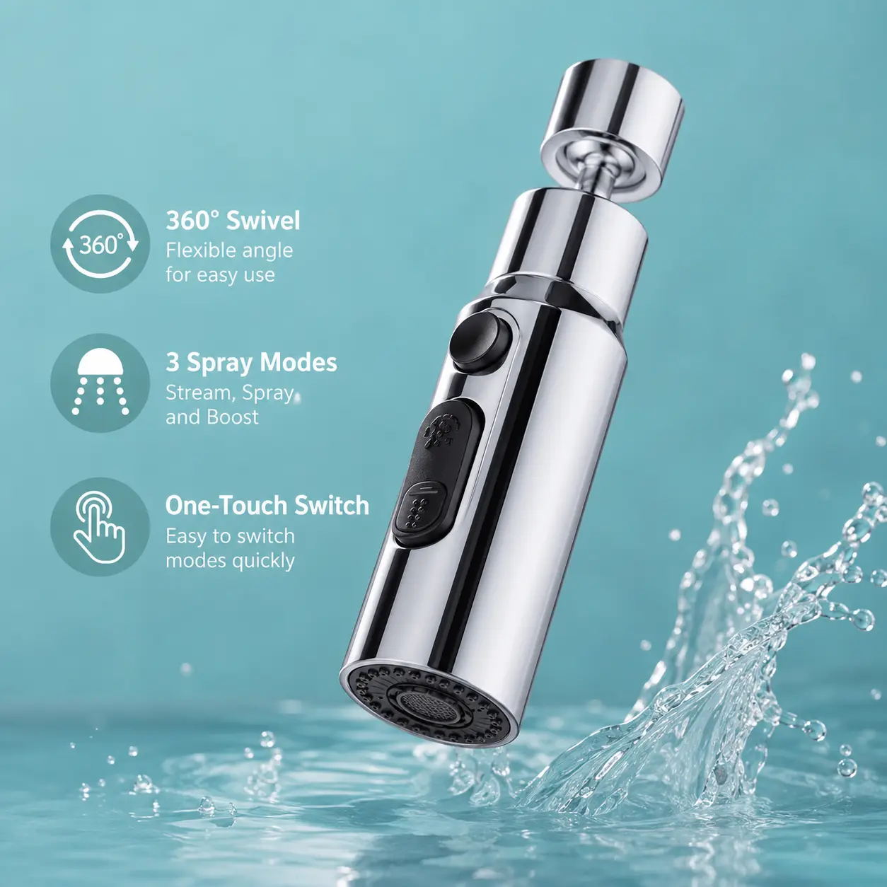 Brass Kitchen Faucet Sprayer Nozzle - 1 Count, 360-Degree Rotatable, 3 Water Flow Modes, Quick Installation, No Extra Tools Needed, Plumber's Tape Included, Seal Rings, Easy to Switch Modes, for Household Kitchen Sink Use, Adapter Parts