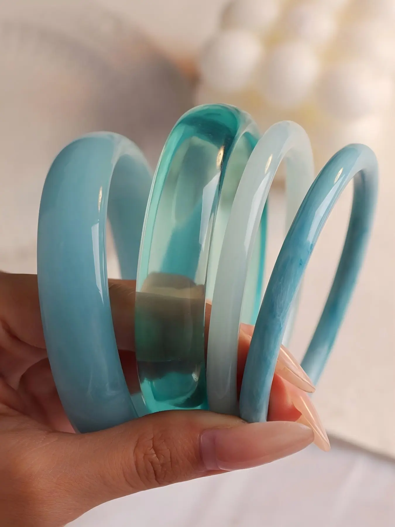 Elegant Boho Style Fashion Bracelet Set, Blue Resin Abs Material, Perfect for Daily Wear, Ideal Gift for Friends and Family, Layered Bracelet Set