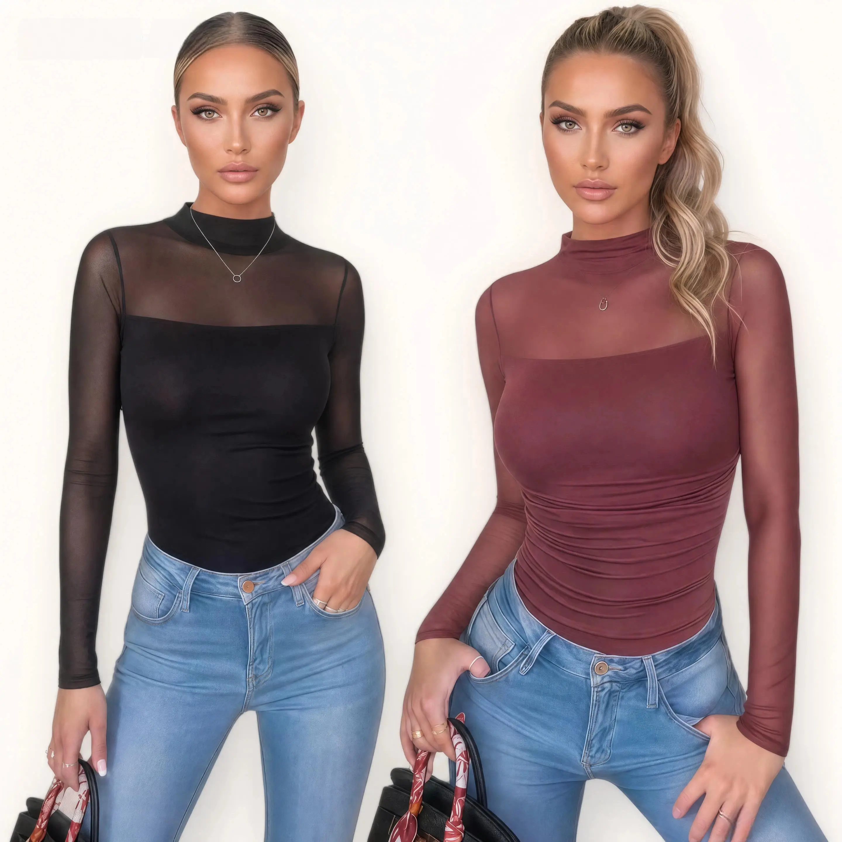 Avidlove Women Long Sleeve Bodysuit Turtle Neck Shapewear Body Suits Mesh One Piece Leotard Shirt Going Out Tops Fall Outfits