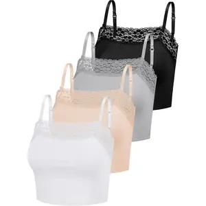 4 Pcs Womens Lace Cami Bralettes Spaghetti Strap Crop Tops Bandeau 2026