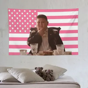 AJ, Big Justice & The Rizzler tapestry USA Flag Merch -Costco Guys TikTok Stars Face Flag Gift1-Patriotic Deco