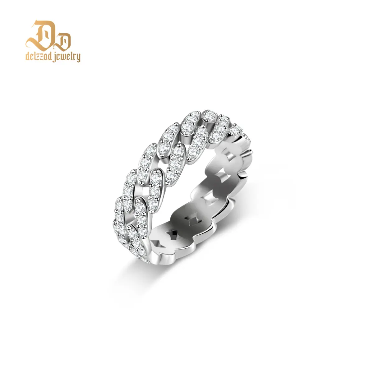 Delzzad 14K Gold-Plated 1.4ct Round Cuban Ring Synthetic Moissanite S925 Unisex Ring Perfect for Any Occasion & Everyday Wear Birthday Anniversary Valentine's Day Christmas Gift for Men Women