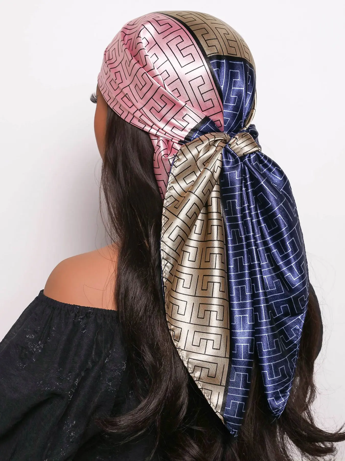 Colorful Geometric Printed Polyester Scarf 90cm, Elegant Neck Accessory, Multifunctional Fashion Item, Includes Hairband and Waist Belt, Spring & Fall, Scarf Head Wrap