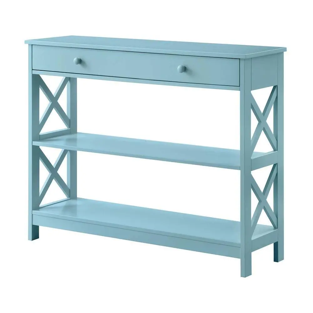 Transitional MDF Wood Console Cabinet with 1 Drawer (Drawer Slides), 3 Shelves, and 3-Tier Storage - Blue Indoor Furniture, Three Shelves