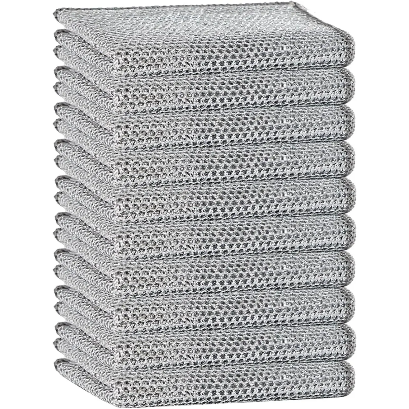 Reuseable Cleaning Cloth,Soft Wire Dishwashing Rags ,Double layer multi-purpose anti-scratch steel wire multi-purpose cleaning cloth,Suitable for tableware, metal,kitchen,,office (10-)