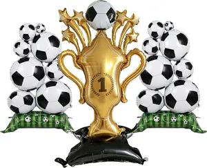 3PCS Soccer Party Decoration Set - Large Soccer & Trophy Foil Balloons, Premier League Fan Sports/Birthday Supplies for 2026 Global Football Tournament