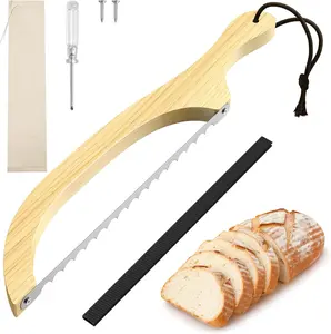 Bread Knife for Homemade Bread – 16" Walnut Bow Bread Cutter with Ultra-Sharp Serrated Stainless Steel Blade, Sourdough Bread Knife for Bagels, Baguettes, and Rustic Loaves - Wood Color