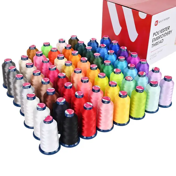 BAI 60-Roll 40WT 108D/2 Polyester Embroidery Thread Set, 4000M Large Spools, for Home & Commercial Embroidery Machines