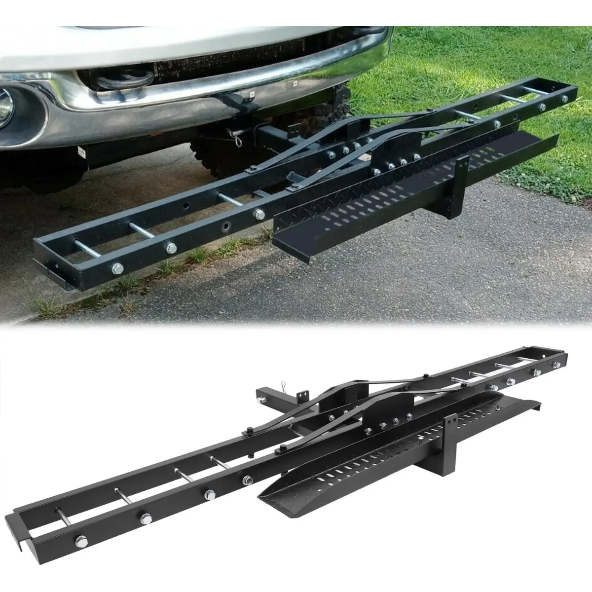 600LBS Steel Motorcycle Scooter Dirtbike Carrier Hauler Hitch Mount Rack Ramp Anti Tilt