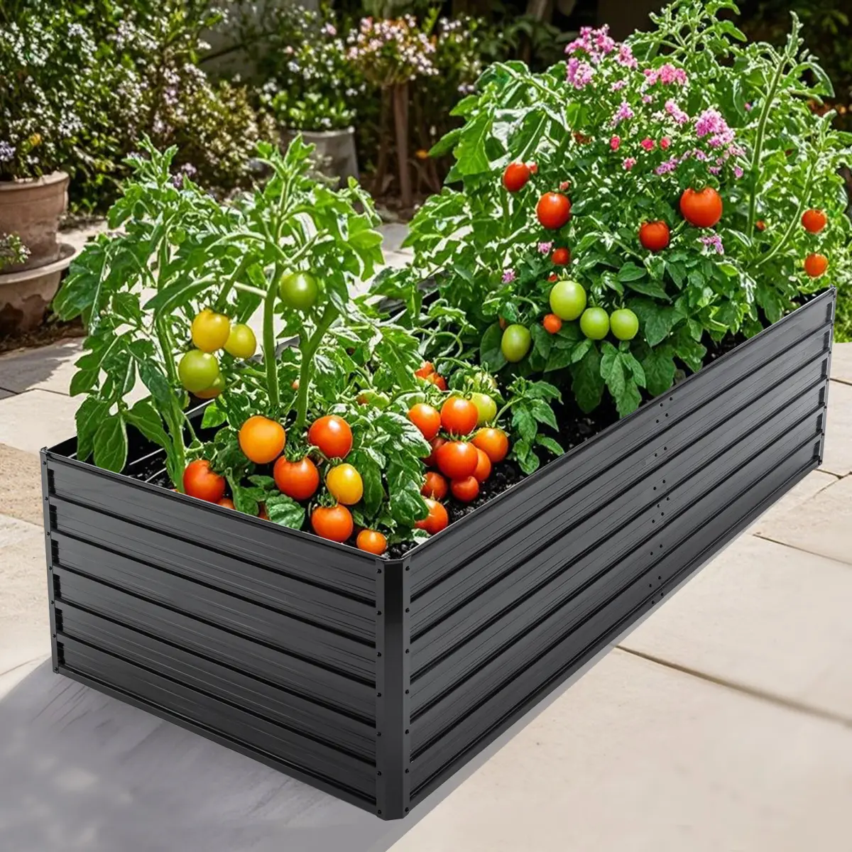Large Size Galvanized Metal Raised Bed Kit, 7.2x3.6x2 FT Heavy-Duty Rust Resistant Rectangular Box, Easy-Assembly Outdoor Planting Planter for Vegetables Herbs Flowers Fruits, Backyard Patio Black