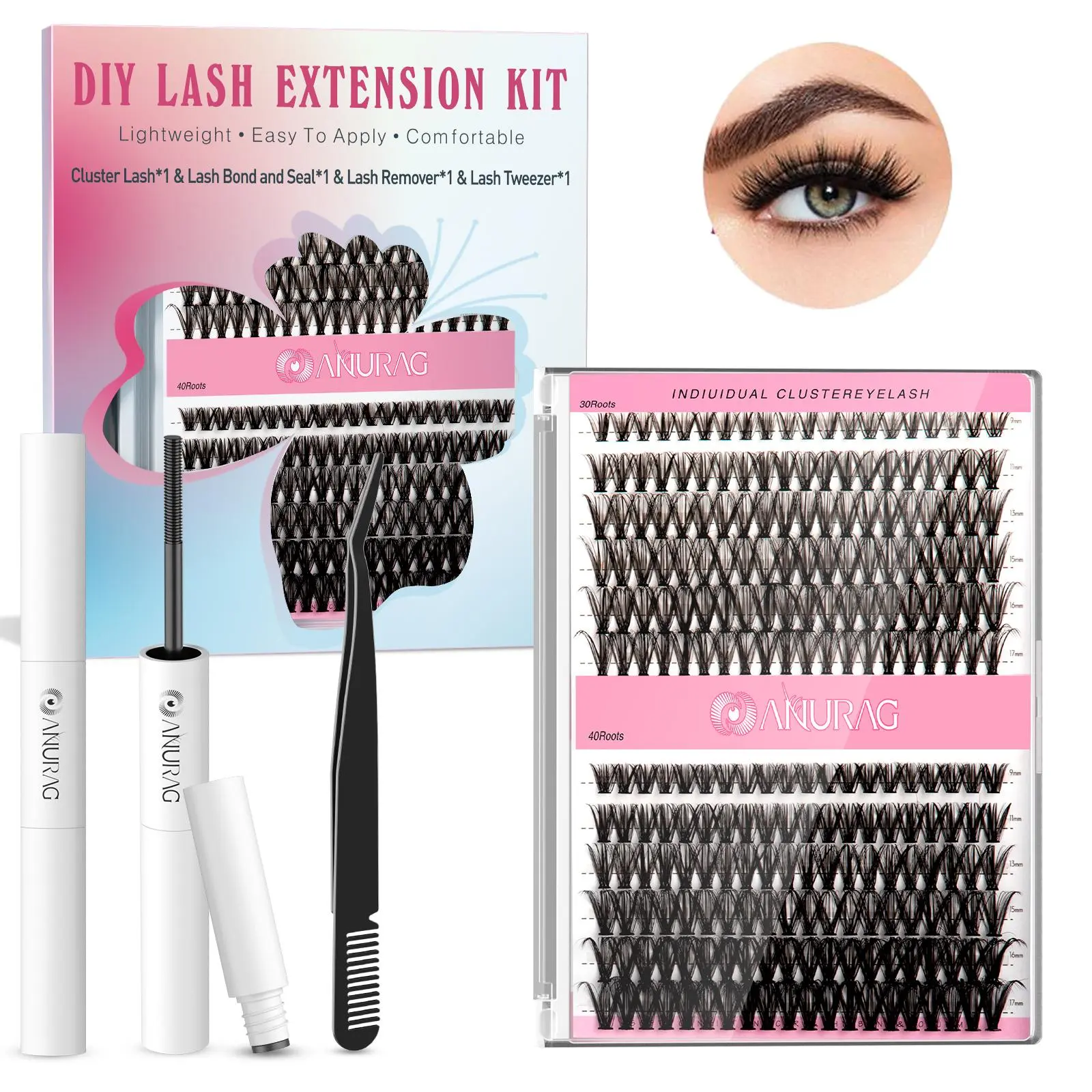 Natural Eyelash Extension Kit 240Pcs Eyelash String Kit Slim Eyelash Extensions9-17mm Individual Eyelash Extensions with Bonding and Sealing Eyelash Adhesive, Eyelash Extensions, Cosmetics, Gifts，Christmas gifts,#SummerWins #DealsForYouDays
