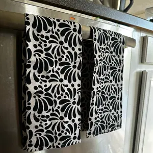 Set of 2 black and beige Talavera Kitchen Towels - Latin Tea Towel Design for Latin, Mexican Kitchen Decor - 100% Cotton, Soft & Absorbent Cleaning Hand