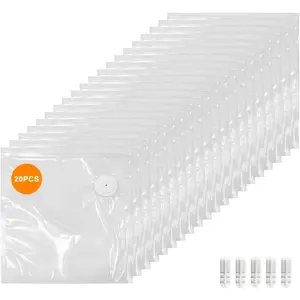 20pcs Reusable Vacuum Sealer Bags, Plastic Food Storage Pouches with Air Release Valve, Suitable for Sous Vide/frozen/microwave Heating, Includes 5 Sealing Clips