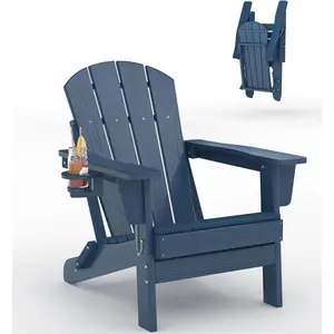 Folding Adirondack Patio Chair - Durable HDPE, Wood Texture, All-Weather, 380 lbs Capacity - Comfortable Outdoor Seating for Deck, Pool, Fire Pit, Backyard - Classic Black or Gray
