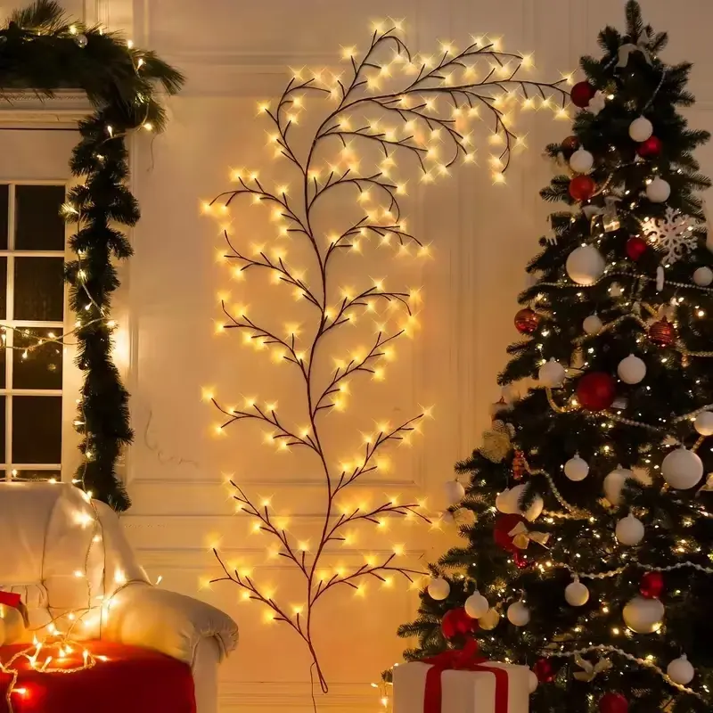 96LED Rattan Willow Vine Branch Lamp, 8-Mode Adjustable Warm White Fairy Party Lights with Switch, IP44 Rating Light-Up Display Novelty Lighting for Holiday Bedroom Wall Decoration, Led Light