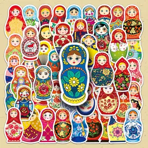 Russian Matryoshka Doll Pattern Sticker, 100pcs/set Creative DIY Decorative Sticker, DIY Decals for Water Bottle, Laptop, Phone Case, Scrapbooking, Journal Making