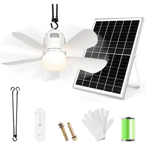 Solar Ceiling Fan Light, 20000mAh Portable Gazebo fan with 30W Solar  Fan with Remote Control, Outdoor Ceiling Fan with Light for Patios, Canopy, Shed, RV, Porch and Chicken Coop