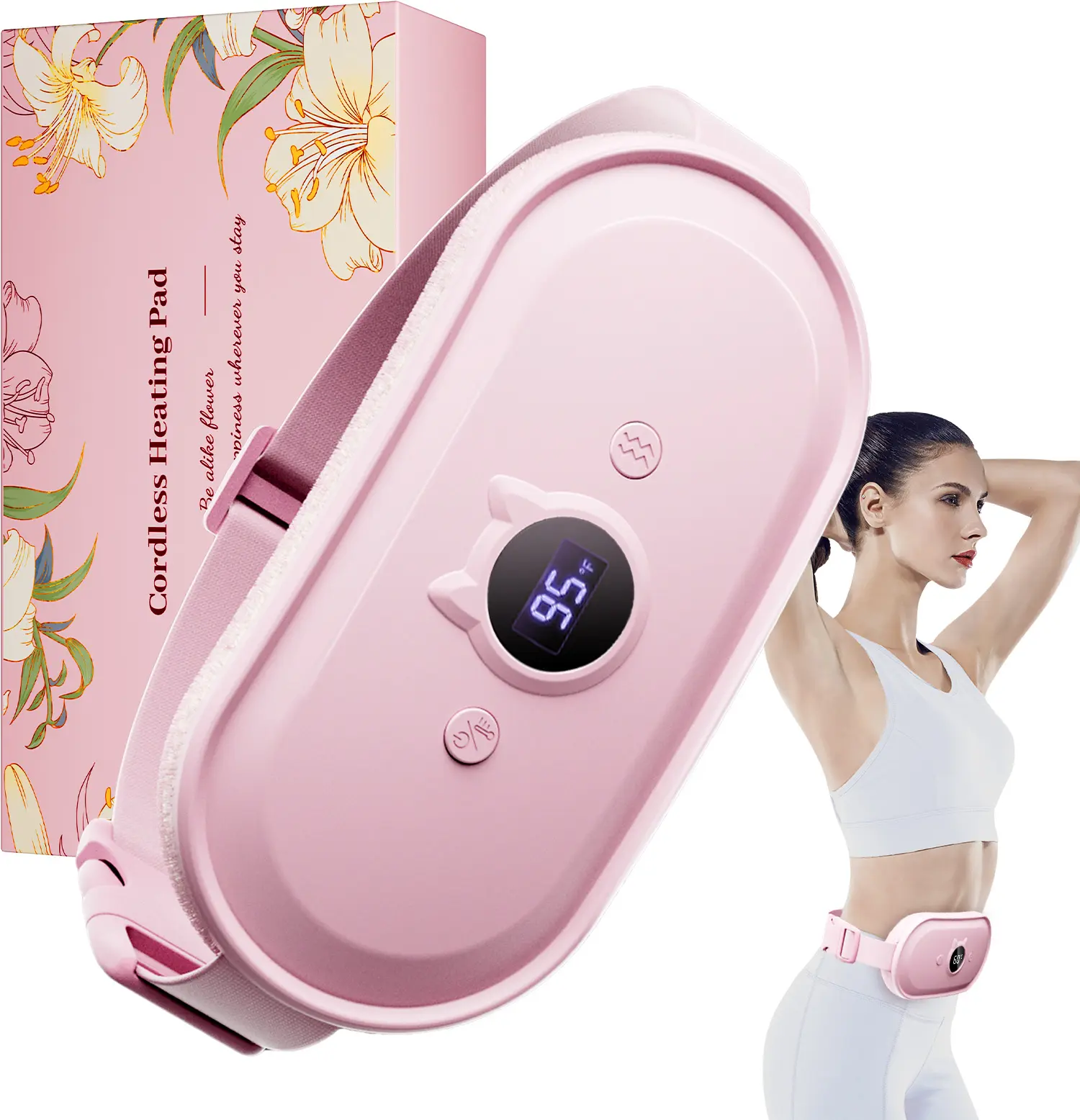 Portable Electric Heating Pad for Period Cramps,Rechargeable wearable Menstrual Heating Pads with 7 Heat Levels and 7 Vibrating Modes for Back, Stomach Pain Relief