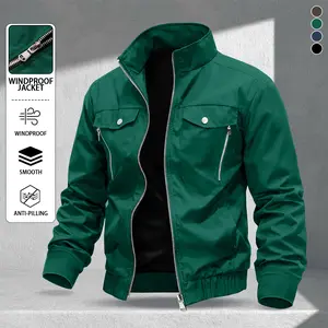 Men's multi-color zipper pocket stand-up collar tooling jacket, scratch-resistant lightweight fabric, metal buckle design, street function wind, light jacket, suitable for friends, husbands, boyfriends, gifts, daily out on the street