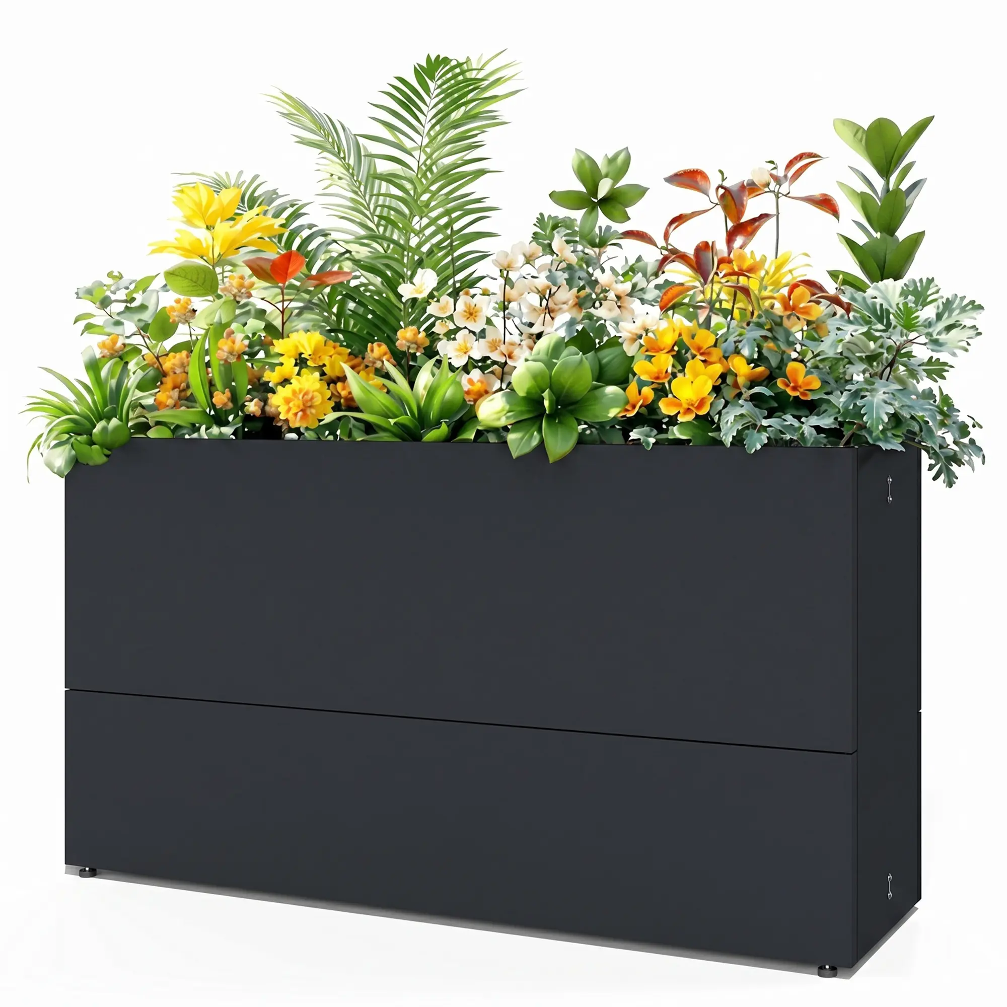 NAVINE 1-Piece Galvanized Steel Tall Rectangular Planter - Rust-Resistant 35L Outdoor Box with Drainage System, Removable Shelf, Fold-Flat Storage, Root Protection (35Lx12Wx24H in, 30.86 lbs) for Porch, Patio Decor, Rectangular Planters for Outdoor Plants