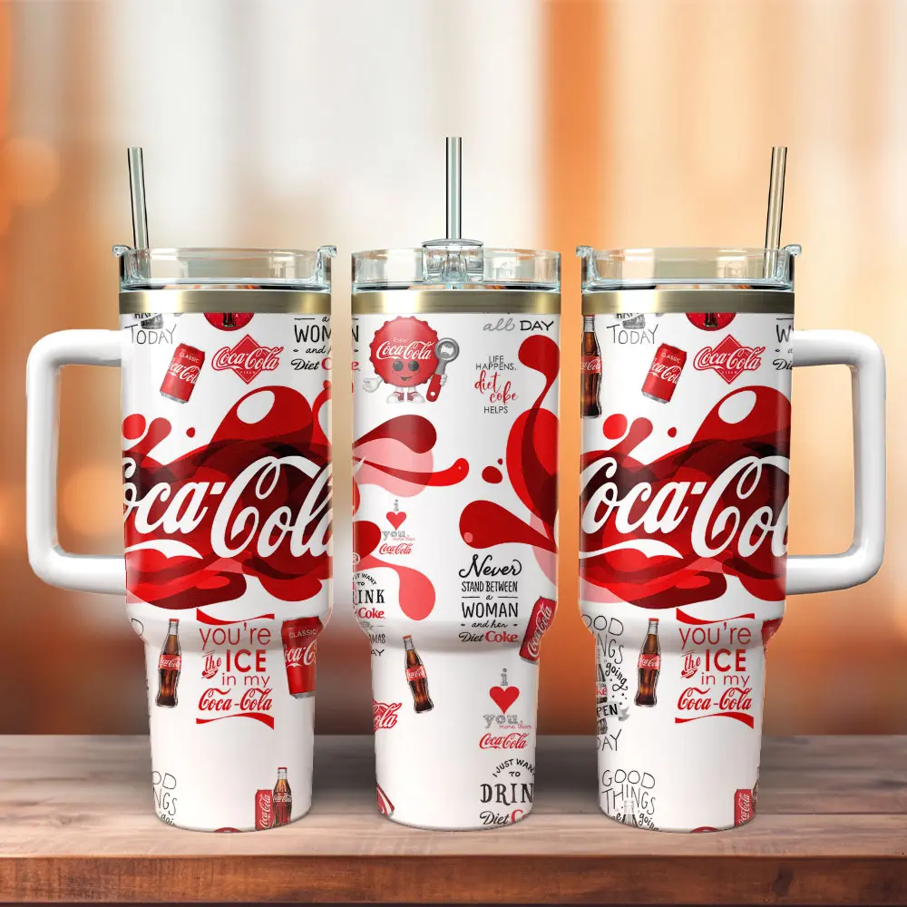 Vintage Coca Cola Tumbler 40oz Stainless Steel With Handle, Retro Coke Aesthetic Cup With Straw, Insulated Travel Mug, Classic Soda Lover Gift, Reusable Drinkware, Cute Viral TikTok Cup, Perfect For Iced Coffee, Gift For Coca Cola Fans, New Flasks 2026