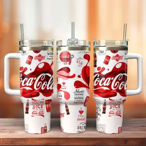 Vintage Coca Cola Tumbler 40oz Stainless Steel With Handle, Retro Coke Aesthetic Cup With Straw, Insulated Travel Mug, Classic Soda Lover Gift, Reusable Drinkware, Cute Viral TikTok Cup, Perfect For Iced Coffee, Gift For Coca Cola Fans, New Flasks 2026